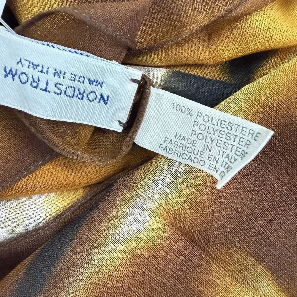 NEW Nordstrom Chiffon Scarf Wrap Animal Print Brown Gold 60x46 Made in Italy